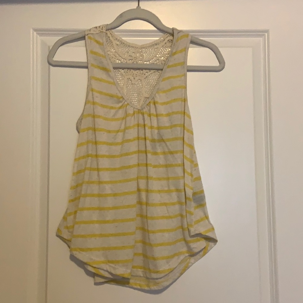 Yellow striped tank with crochet back